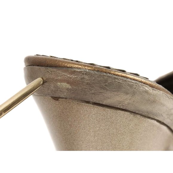 COLE HAAN G Series Metallic Pewter Leather Jeweled Accent Mule Heels - Picture 8 of 8